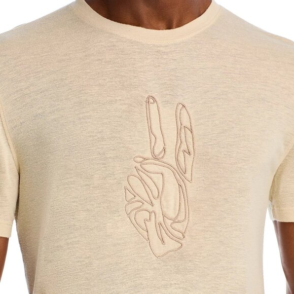 John Varvatos Men's Peace Sign Stitched Cording Linen SS Crew T-Shirt Twine - Picture 4 of 5
